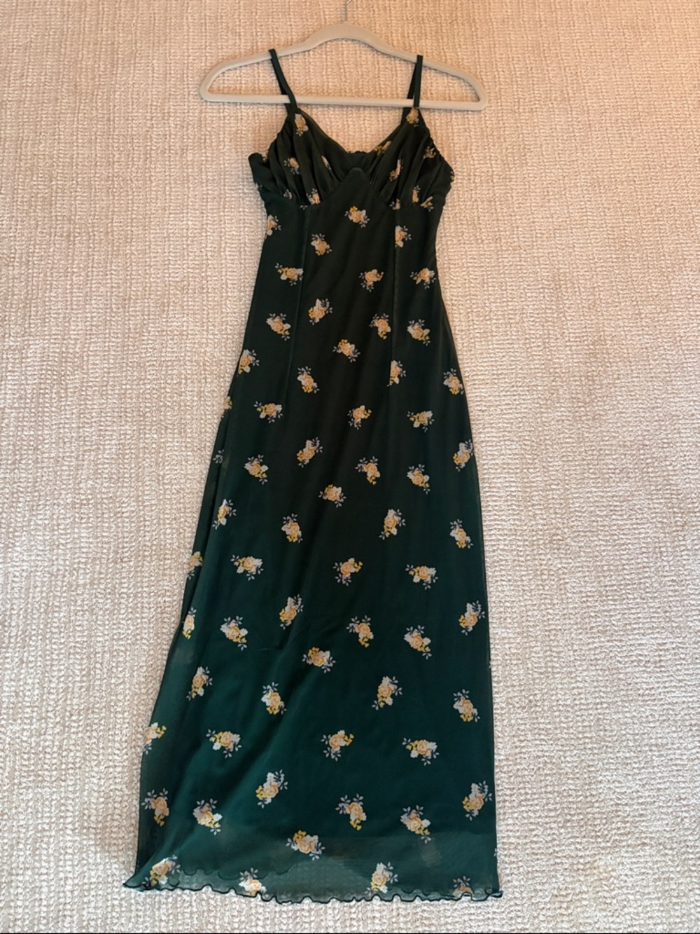 Urban Outfitters Dark Green Maxi Slip Dress with Yellow Floral Print